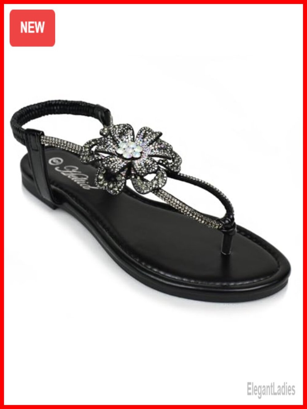 Rhinestone Flower T-Strap Thong Flat Sandals Wedding Dressy Sandals